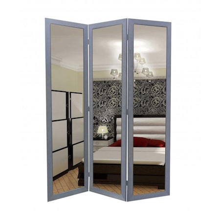Palacedesigns 1 x 50 x 69 in. Glass & Wood Mirror Screen Gray PA3681534